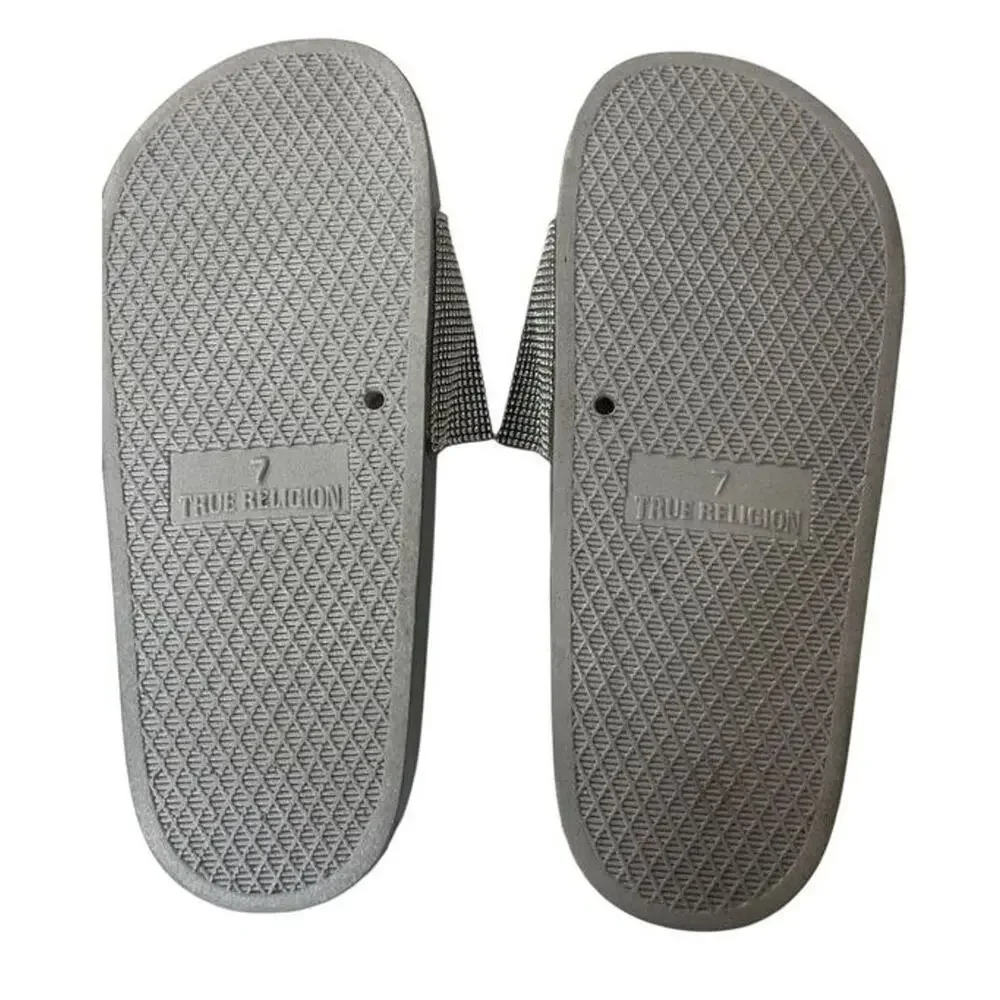True Religion Crystal Embellished Rhinestone Jasmin Bling Slides Slip On Sandals